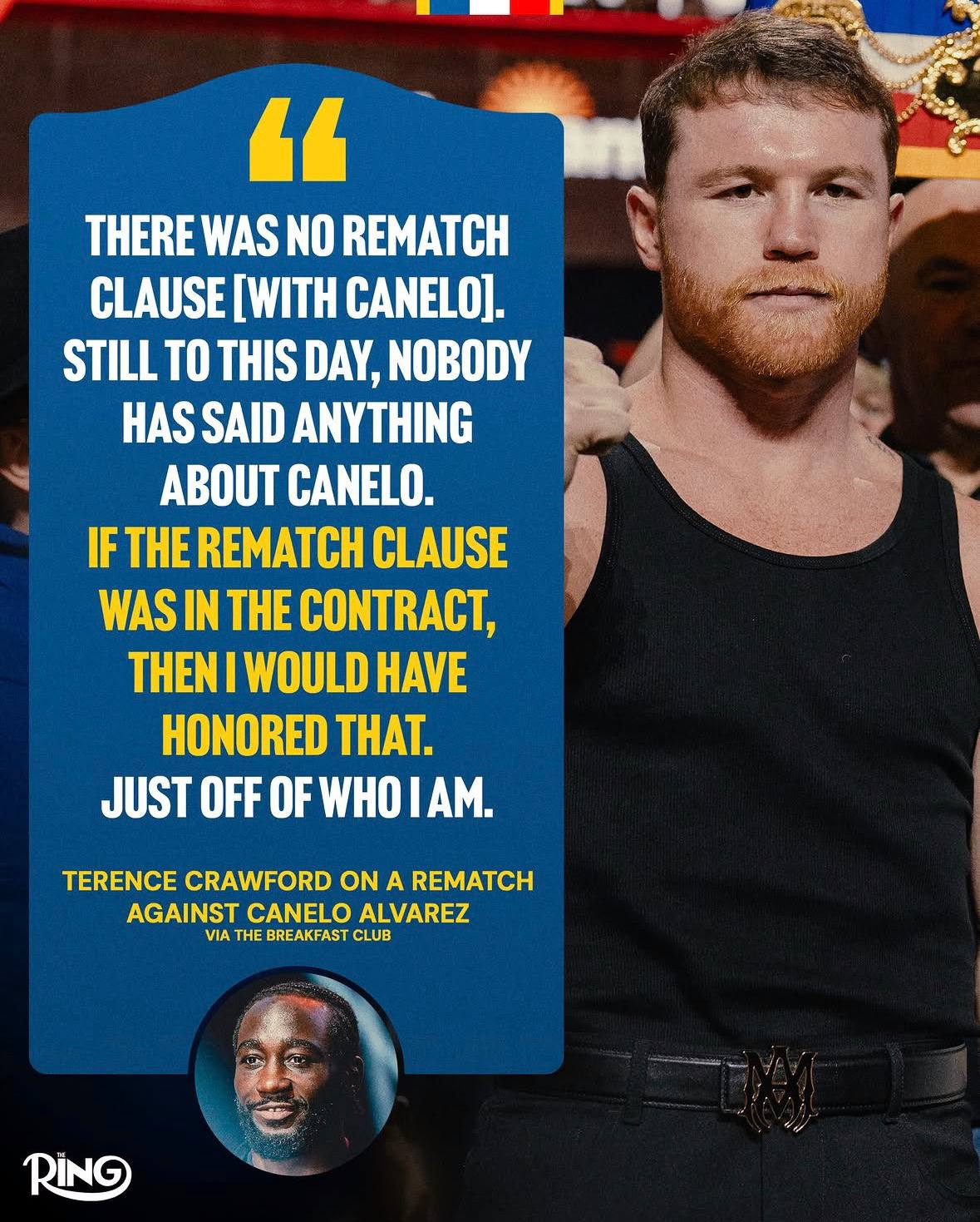 Crawford Says there is no Canelo rematch clause