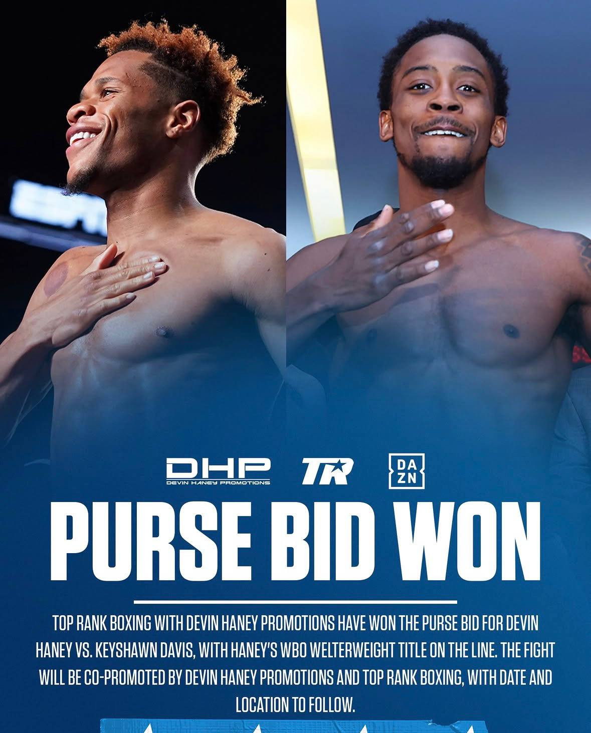 Haney vs. Davis purse bid won by Top Rank