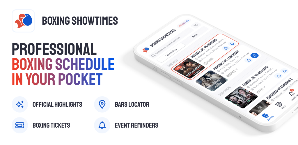 Boxing Showtimes Mobile App Interface